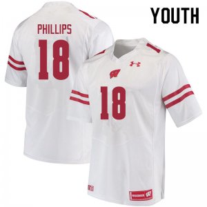 Youth Wisconsin Badgers NCAA #18 Cam Phillips White Authentic Under Armour Stitched College Football Jersey DN31U34VS